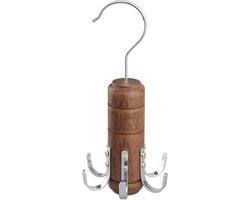 Houten Riemhanger met 6 Haken, Multifunctionele Organizer voor Sjaals en Stropdassen, 360 Graden Draaiend Accessoire voor Kledingkast