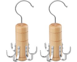 Houten Riemhanger met 6 Haken, Scarf en Stropdas Organizer, Rotatable Accessoire voor Kledingkast