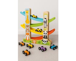 Houten Rollerbaan met 6 Auto’s – Duurzaam & Veilig Speelgoed (3–6 jaar) – Stimuleert Fijne Motoriek & Oog-Handcoördinatie