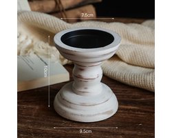 Houten Romeinse kolom kandelaar ornamenten, woon- en eettafel decoraties, driedelige landelijke stijl set