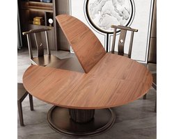 Houten Ronde Tafelblad - Vergrootbaar Blad - Eettafel Uitbreiden - 4-voudig Opvouwbaar - 150cm Diameter - Licht Walnoot