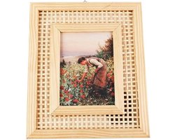 Houten Rotan Fotolijst - Bureau Decoratie - Foto's Presenteren - Rotan Geweven Design - 5x7 Inch - Natuurlijk Hout