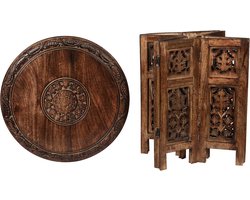 Houten Salontafel Achthoekig Bijzettafel Handgesneden Antiek Verbrand