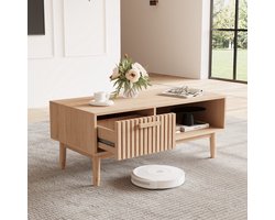 Houten Salontafel met 1 Lade Multifunctionele Bijzettafel voor Woonkamer of Zitkamer