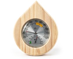 Houten sauna thermo-hygrometer met hoge nauwkeurigheid: waterdruppelvorm hout sauna thermometer en hygrometer, sauna thermometer hygrometer 2 in 1 voor spa's, sauna's, stoombaden (geen