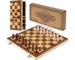 Houten Schaakbord van 39 cm, Opvouwbaar Magnetisch Schaakspel, Hoogwaardige Schaken voor Beginners en Kinderen vanaf 6 Jaar, Perfect Cadeau voor Jongens en Meisjes