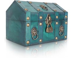 Houten Schatkist met Cijferslot - Handgemaakte Decoratieve Doos Piratenschatkist - Vintage Houten Kist voor Sieradenopslag en Desktopopslag (Groente)