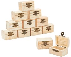 Houten schatkist met gebogen deksel en metalen sluiting - Doe-het-zelf mini-kist voor aandenken - 12 stuks