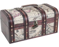 Houten schatkist met slot, decoratieve opbergdoos, 38 x 20 x 19 cm, groot model