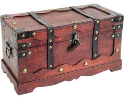 Houten Schatkist Met Slot | Grote Opbergkist | Vintage Stijl | 40 x 19 x 22 cm| Decoratief | Frankrijk.