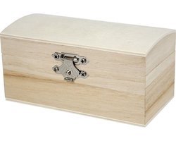 Houten schatkistje onbedrukt - 11 x 6 x 6 cm - Knutsel juwelen of tanden kistje - Opslag kistjes - zelf beschilderen/decoreren