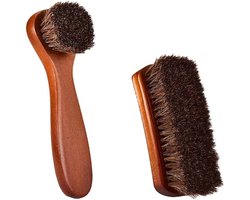Houten schoenborstel - Set van paardenhaar schoenborstels - Suède leerverzorgingsborstel - Voor leren schoenen, banken en meer - Set van 2