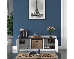 Houten schoenenbank - Schoenenkast - Hout - Wit - Marmer look - Design 120x40x45