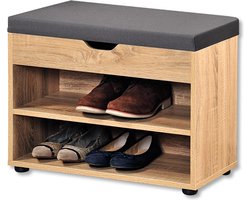 Houten schoenenkast met grijs zitkussen - 60 x 30 x 45 cm - Schoenen opbergers/opbergen - Schoenenkasten/schoenenrekken