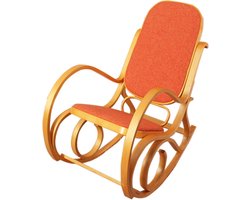 Houten Schommelstoel met Zachte Oranje Stof Bekleding - Retro Design