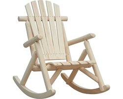 Houten schommelstoel - schommelfauteuil met hoge rugleuning - weerbestendige tuinstoel - draagvermogen tot 113 kg - relaxstoel voor woonkamer - tuin - gazon - balkon - natuurlijke afwerking