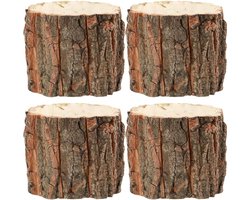 Houten schors bloempot set van 4 natuurlijke boomstam vetplantenbakken - boerderij boomstronk cactuspot - rustieke plantenpotten bakken emmer vat plantenbakken