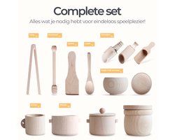 Houten Sensory accessories - Houten Bak - Sensory Play - Kinetic zand - Open einde spel - Montessori Speelgoed - 16 delig