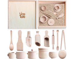 Houten Sensory Speelbak met accessories | Speelbak met deksel | Houten Bak | Sensory Play | Open einde spel | Montessori Speelgoed