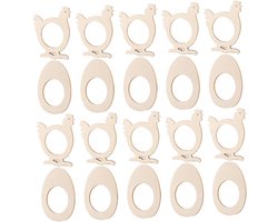 Houten Servetringen - Labels Vorm - Tafeldecoratie - Paasei Kip Ontwerp - 9x7 cm - Beige