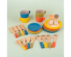 Houten serviesset voor kinderen - Keukenspeelgoed Keukenaccessoires Kinderen Hout