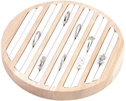 Houten Sieraden Display Tray - 6 Slots Ringen Oorbellen Organizer met Wit Lederen Inzet - 15 x 1.8cm