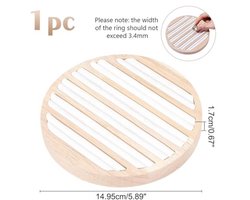 Houten Sieraden Display Tray - 6 Slots Ringen Oorbellen Organizer met Wit Lederen Inzet - 15 x 1.8cm