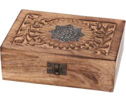 Houten sieradenkistje/opbergkistje - 17 x 13 cm - Vintage - Brocante opberg kistjes