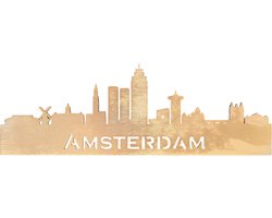 Houten skyline Amsterdam - Wanddecoratie / muurdecoratie - 38cm x 13cm - Het Rijksmuseum - De Grote Kerk - Goud
