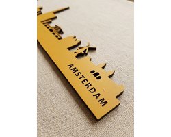 Houten Skyline Amsterdam | Wanddecoratie voor aan de muur | Geel MDF | 70 cm breed
