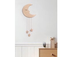 Houten slapende maan, houten maan voor de kinderkamer, schattige muurdecoratie voor de kinderkamer, houten hangende maandecoratie