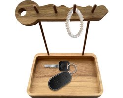 Houten Sleutelhanger - Sleutelrekje Huis - Thuis Organiseren - Met Dienblad - 20 x 18 cm - Lichte Koffie