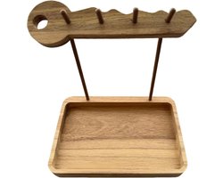Houten Sleutelhouder - Opbergrekje - Entree Organiseren - Rustiek Design - 18x12.5x17 cm - Lichte Koffie