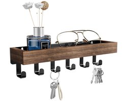 Houten sleutelhouder - Wandplank - Wandrek - sleutelrekje - Sleutelrek - Meerdere planken - Slaapkamerorganizer - Hout - Bruin
