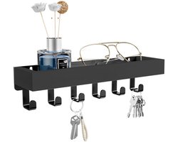 Houten sleutelhouder - Wandplank - Wandrek - sleutelrekje - Sleutelrek - Meerdere planken - Slaapkamerorganizer - Hout - Zwart