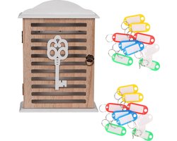 Houten sleutelkastje met 20x stuks sleutellabels - 19 x 28 cm