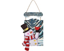 Houten Sneeuwpop Bord - Winter Decoratie - Wanddecoratie Huis - Stevig Licht Hout - 35.6 x 52.1 cm - Houtkleur