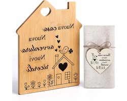 Houten Snijplank met Stoffen Servetten en Hartvormig Ornament als Huiskamer Cadeau voor Vrienden, Stellen en Familie