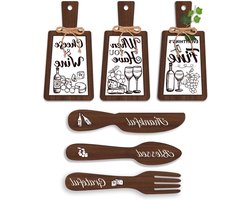 Houten Snijplanken Set voor Keuken - Decoratieve Wanddecoratie met Eet Thema - Rustieke Houten Keukengadgets voor Thuis, Eetkamer en Cafe - Boerderij Stijl Snijplanken 6 Stuks