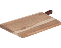 Houten snijplank/serveerplank met leren hengsel 30 cm - Snijplanken/serveerplanken/broodplanken van hout