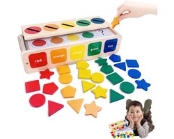 Houten sorteerspeelgoed - Montessori kleur- en vormsorteerder, activiteit voor in de klas, fijnmotorisch spel voor peuters om kleuren en vormen te herkennen, verjaardags- of Valentijnscadeau voor jongens en meisjes