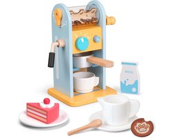 Houten speelgoed koffiezetapparaat - 11-delige keukenset voor kinderen - Fantasierijk spelplezier