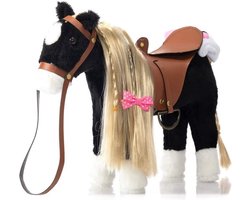Houten speelgoedpaard - met zadel en hoofdstel - voor kinderen, 28 cm, zwart