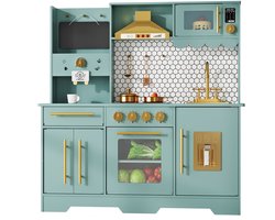 Houten Speelkeuken met Licht en Geluid - Groen - Inclusief IJsmachine Koffiezetapparaat Oven Magnetron Spoelbak en Accessoires - Rollenspel Keuken - Voor Jongens en Meisjes - Vanaf 3 Jaar