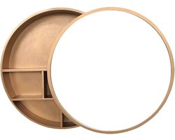 Houten Spiegelkast - Cosmetica Opberger - Badkamer Organisatie - Dubbelzijdig Gebruik - 60 cm Doorsnee - Goud