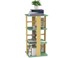 Houten staande draaibare boekenkast, vloerstaande meerlaagse prentenboekenrek, boekenkast en opbergrek voor kinderen, scholieren en thuisgebruik, in moderne stijl met drie handige vakken, groen