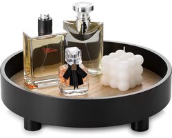 Houten standaard: decoratief dienblad houten dienblad decoratief dienblad decoratief houten verhogingen voor display zwart dienblad rond met poten modern chic sierbord hout met standaard