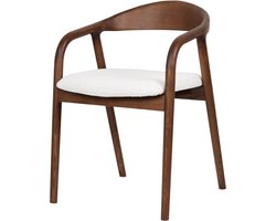 Houten Stoel Travis Walnoten/Wit, Essenhouten Frame, Gestoffeerde Zitting-Walnoten/Wit