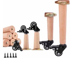 Houten stoelpoten - Meubelondersteuning - Meubels vernieuwen - Massief hardhout - Set van 4 - Houtkleur