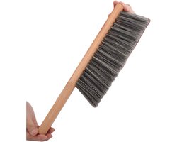 Houten stofborstel - vierkante handgreep - huishoudelijke borstel voor het reinigen van bedden en tapijten - 34,5*8,5 cm - grijs - 1 stuk